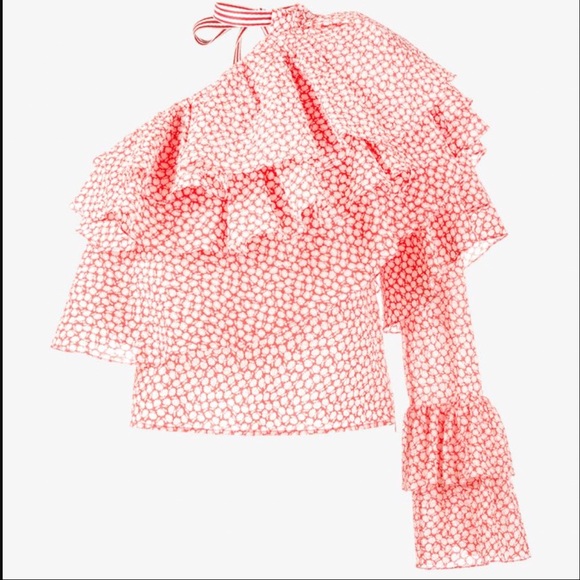 Rosie Assoulin Cork Screw One Shoulder Ruffle Top NWT - Picture 6 of 10